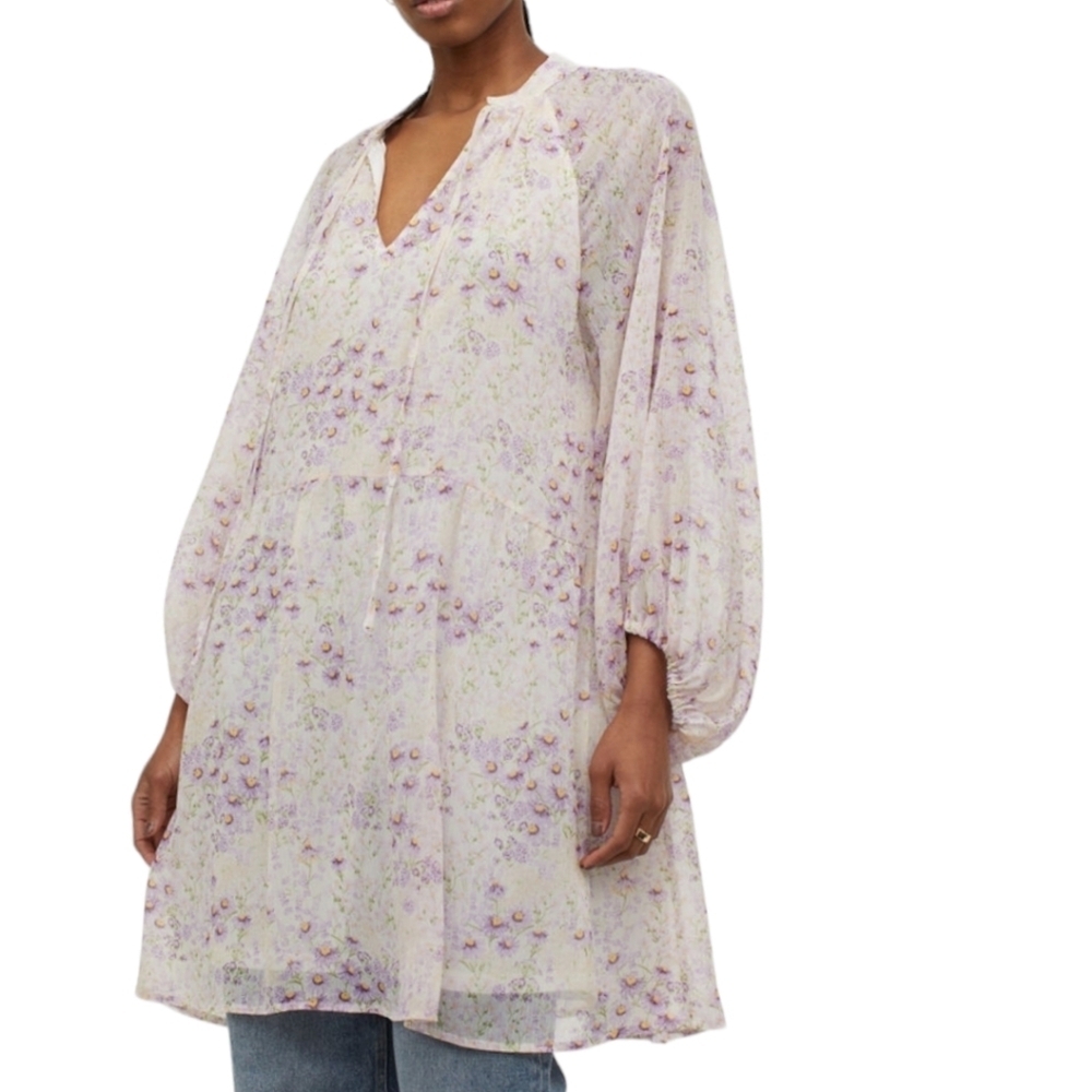 H&M Chiffon Floral Balloon Sleeve Mini Babydoll Dress